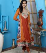 Brown embroidered georgette anarkali kurta