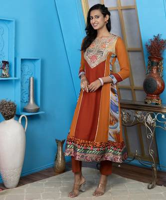 Brown embroidered georgette anarkali kurta 2