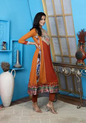 Brown embroidered georgette anarkali kurta 3