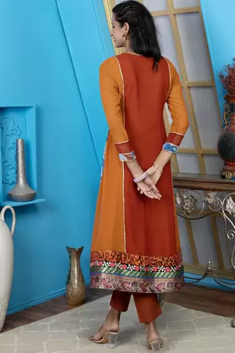 Brown embroidered georgette anarkali kurta