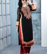 Black embroidered georgette straight cut kurta