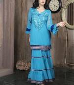 Blue embroidered georgette straight cut kurta