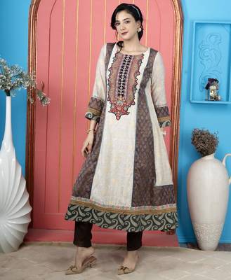 Beige embroidered silk kurta 2