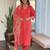 Red muslin silk print with thread embroidery work kurta pant set
