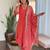 Red muslin silk print with thread embroidery work kurta pant set