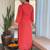 Red muslin silk print with thread embroidery work kurta pant set