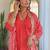 Red muslin silk print with thread embroidery work kurta pant set