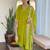 Lime muslin silk print with thread embroidery work kurta pant set