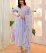 Light blue parampara silk heavy thread embroidery work kurta pant set