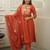 Orange chinon heavy thread embroidery work kurta pant set