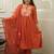 Orange chinon heavy thread embroidery work kurta pant set