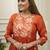 Orange chinon heavy thread embroidery work kurta pant set