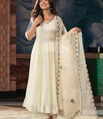 Cream vichitra silk heavy thread embroidery work on sleeve kurta pant set
