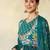 Teal green cotton print with thread embroidery work kurta pant set
