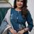 Blue pure silk heavy thread embroidery work with printed dupatta kurta pant set