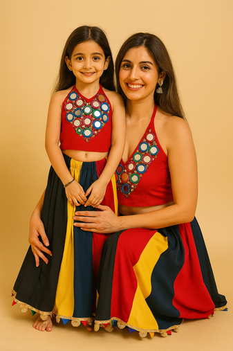Navratri Mother & Daughter outfit with mirror work.
