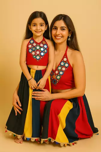 Navratri Mother & Daughter outfit with mirror work.