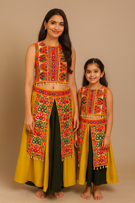 Mother Daughter Mirror Embroidered Garba Outfit 1