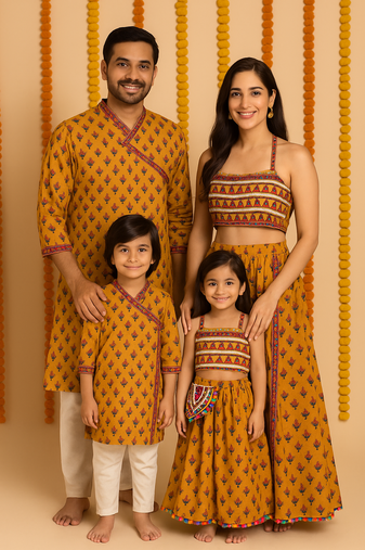 Navratri Family Combo Outfits with Shell Embellishments.