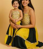 Navratri Mother Daughter Lehenga Set with mirror work.