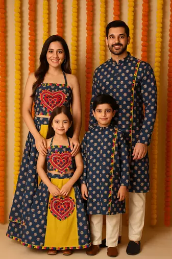 Garba Family Combo outfits with Heart Motif Mirror Work.