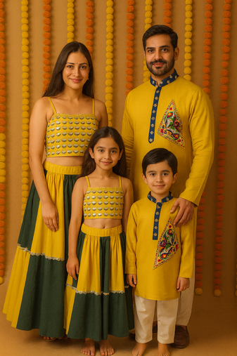Navratri Family Combo outfits with floral Motifs.