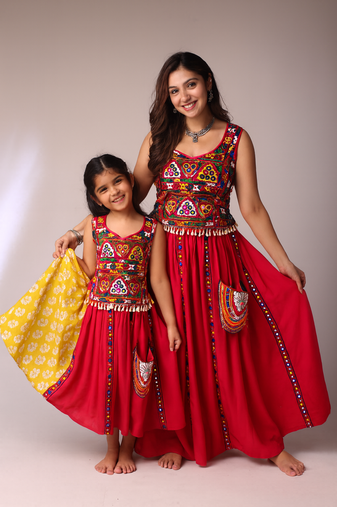 Navratri Mother Daughter Lehenga Set with mirror work