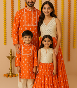 Garba Family Combo outfits with mirror work and floral Print Details.