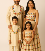 Navratri Family Combo Outfits with Colorful Triangle Lace Detailing.