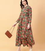 Green printed cotton long-kurtis