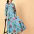 Turquise blue printed cotton long-kurtis