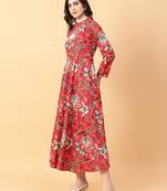 Red printed cotton long-kurtis