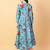 Turquise blue printed cotton long-kurtis