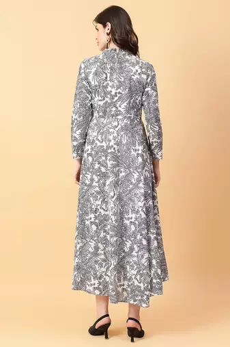 Grey printed cotton long-kurtis