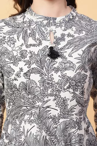 Grey printed cotton long-kurtis