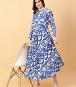 Blue printed cotton long-kurtis