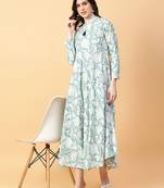 Green printed cotton long-kurtis
