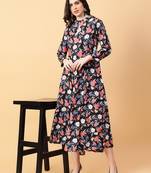 Black printed cotton long-kurtis
