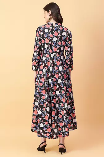 Black printed cotton long-kurtis