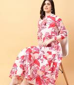 Red printed cotton long-kurtis