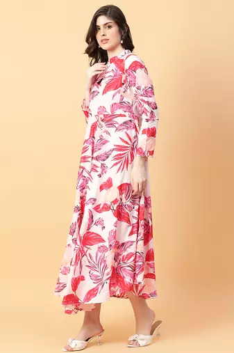 Red printed cotton long-kurtis