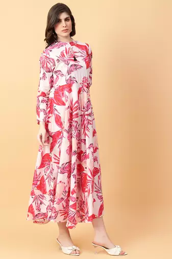 Red printed cotton long-kurtis