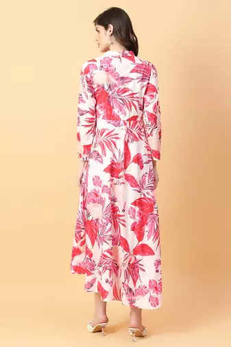 Red printed cotton long-kurtis