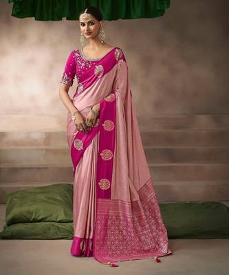Light pink satin silk blend saree with embroidered silk blend blouse elegant party wear saree 1