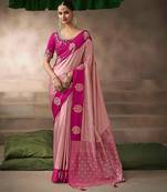 Light pink satin silk Blend saree with heavy embroidered silk blend blouse elegant party wear saree