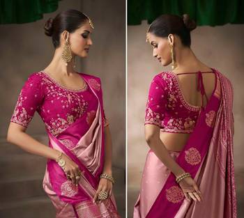 Light pink satin silk blend saree with embroidered silk blend blouse elegant party wear saree 2