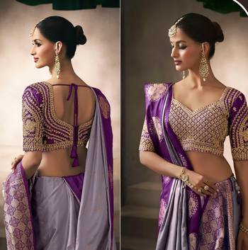 Lavender satin silk blend saree with embroidered silk blend blouse stylish festive wear 2