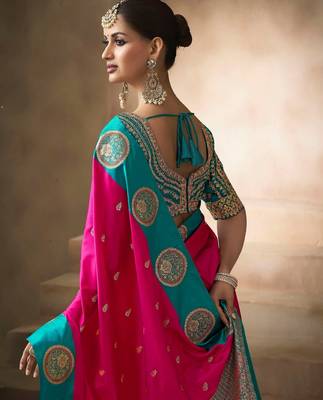 Rani pink satin silk blend saree with embroidered silk blend blouse premium festive saree 2