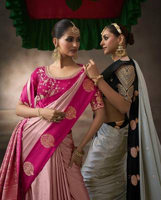 Grey black satin silk blend saree with embroidered silk blend blouse elegant party wear 2