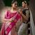Grey black  satin silk Blend saree with heavy embroidered silk blend blouse elegant party wear